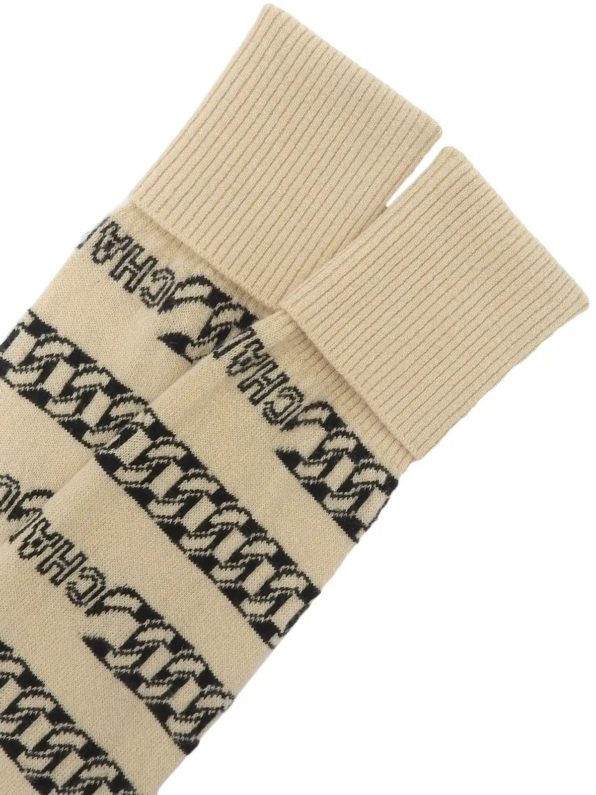 2001年製　カシミアロゴチェーンボーダーパターンニットトップス　ベージュ