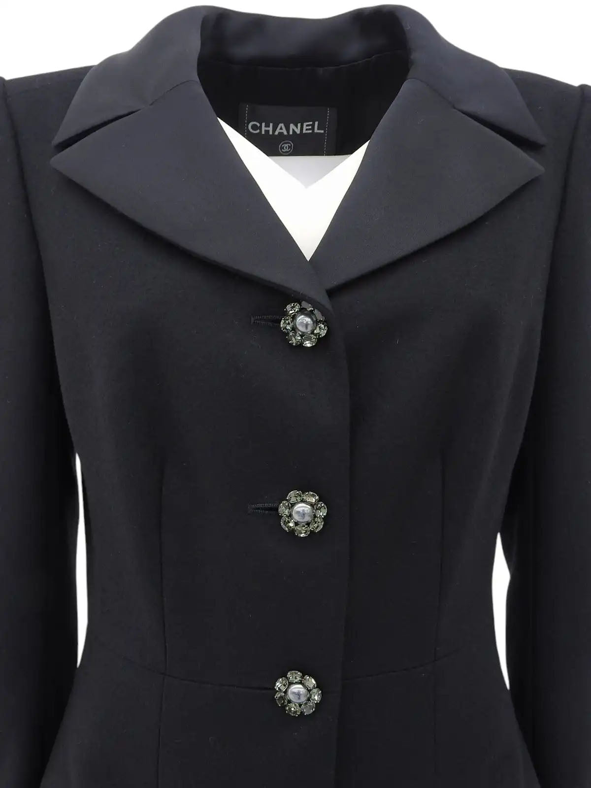 2008年製 ビジューパールCCマークボタンコート ブラック