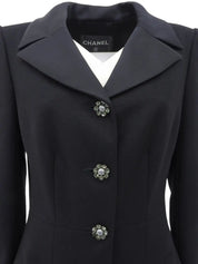 2008年製 ビジューパールCCマークボタンコート ブラック