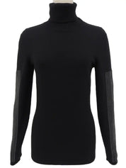 ウールレザーCCマークタートルネックニットセーター ブラック