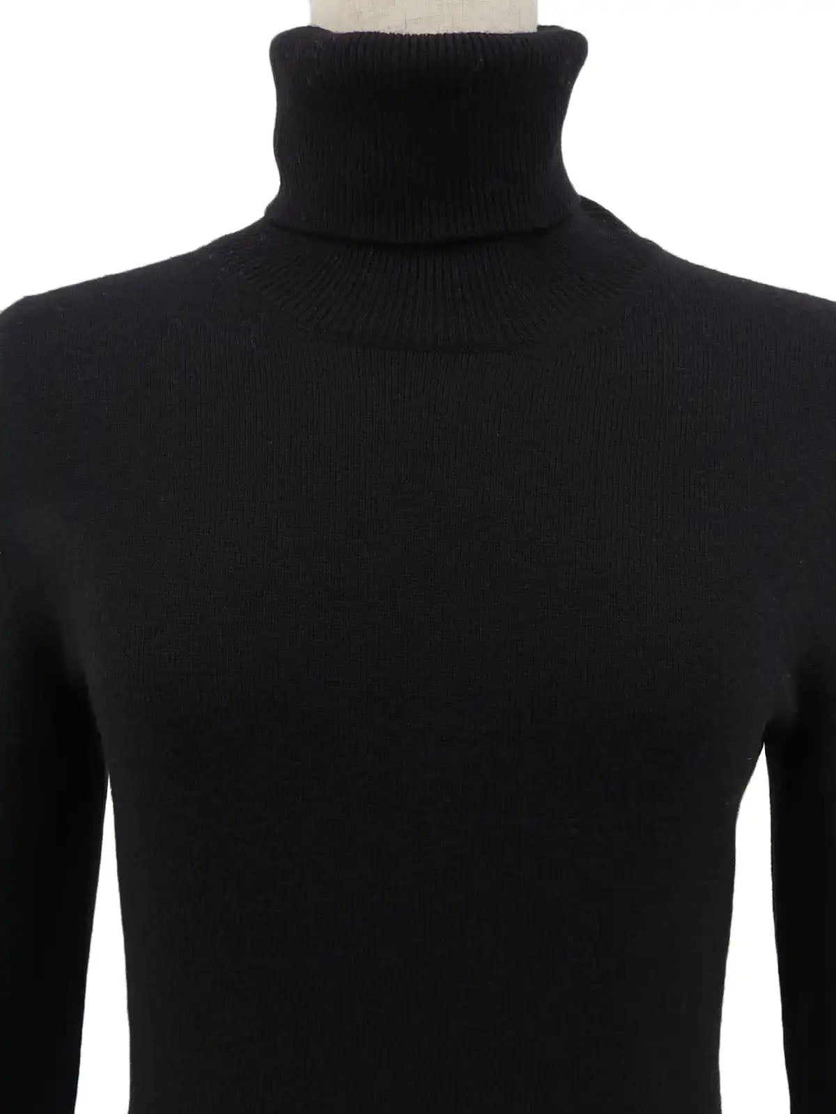 ウールレザーCCマークタートルネックニットセーター ブラック