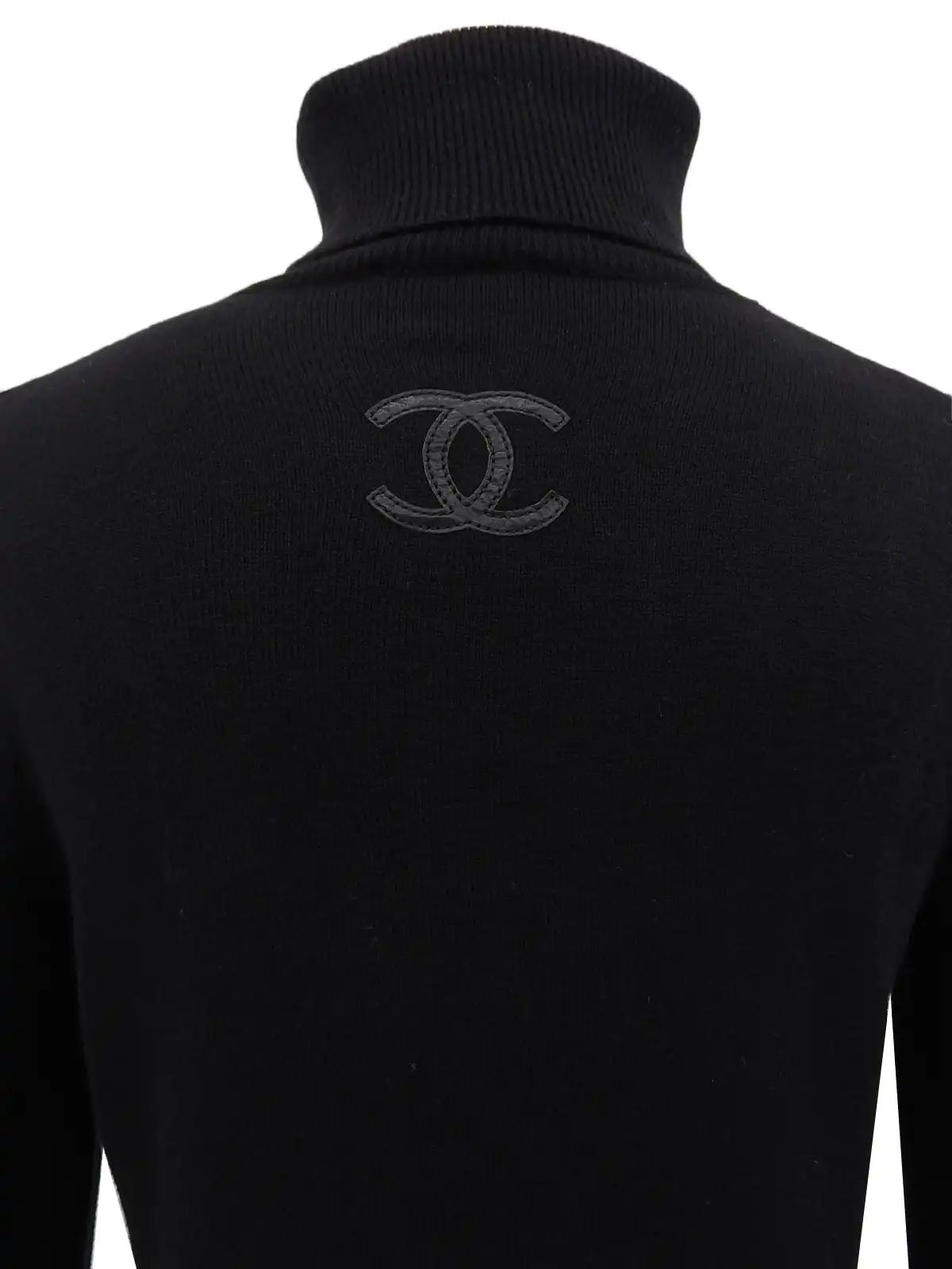 ウールレザーCCマークタートルネックニットセーター ブラック