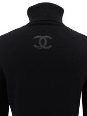 Wool Leather CC Mark Turtleneck Knit Sweater in Black
