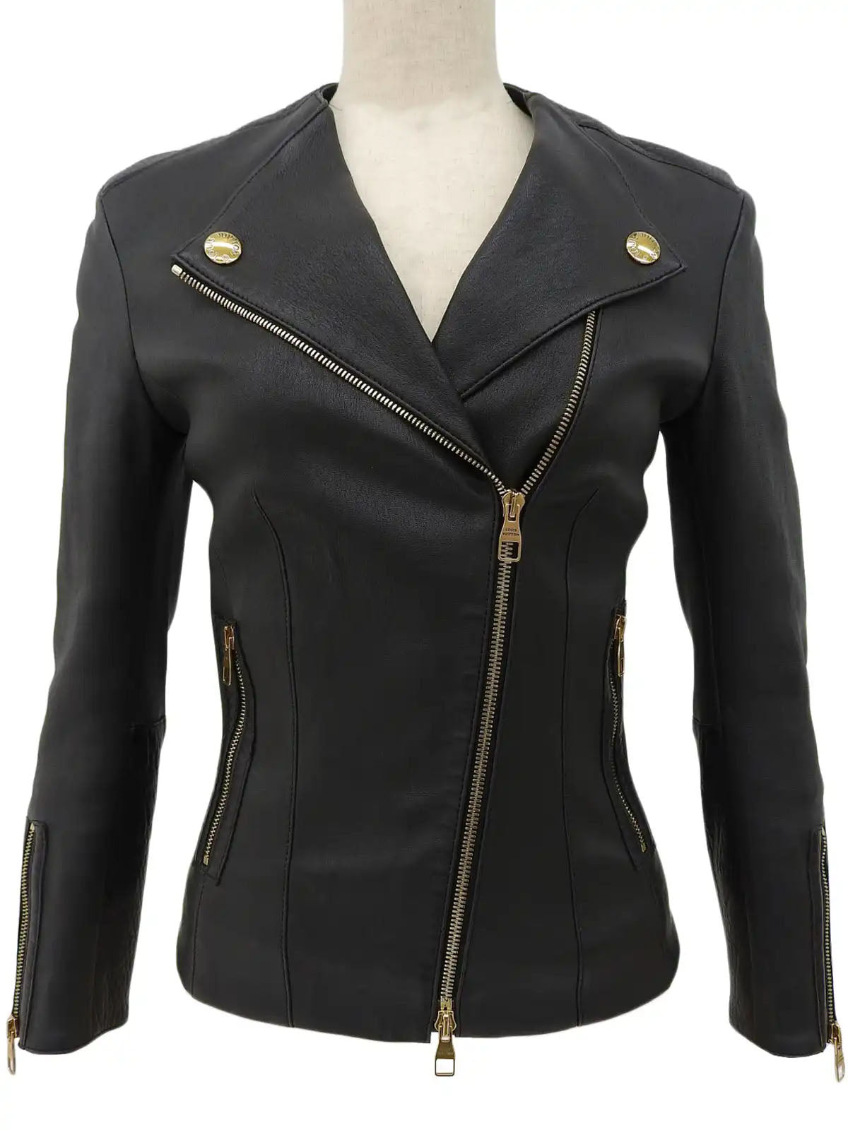 Logo Button Leather Jacket in Black