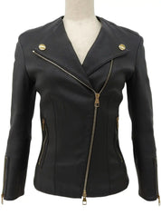 Logo Button Leather Jacket in Black