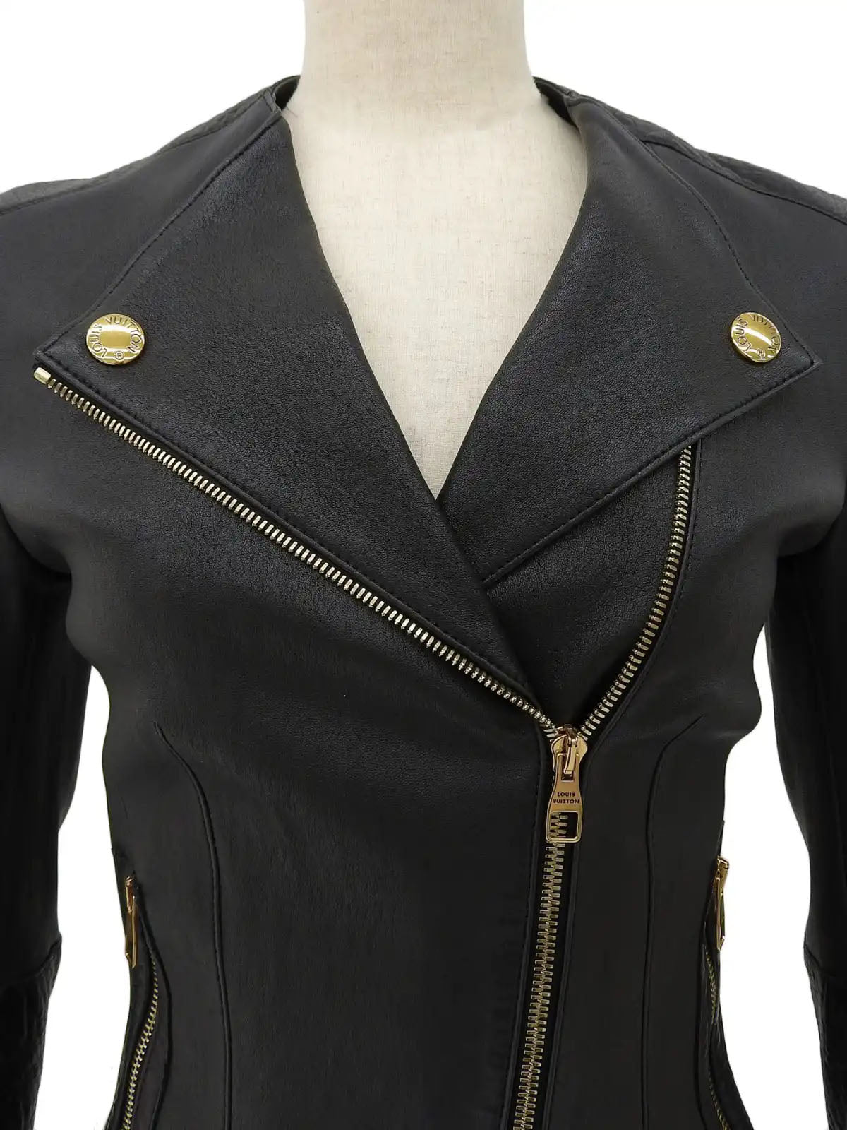 Logo Button Leather Jacket in Black