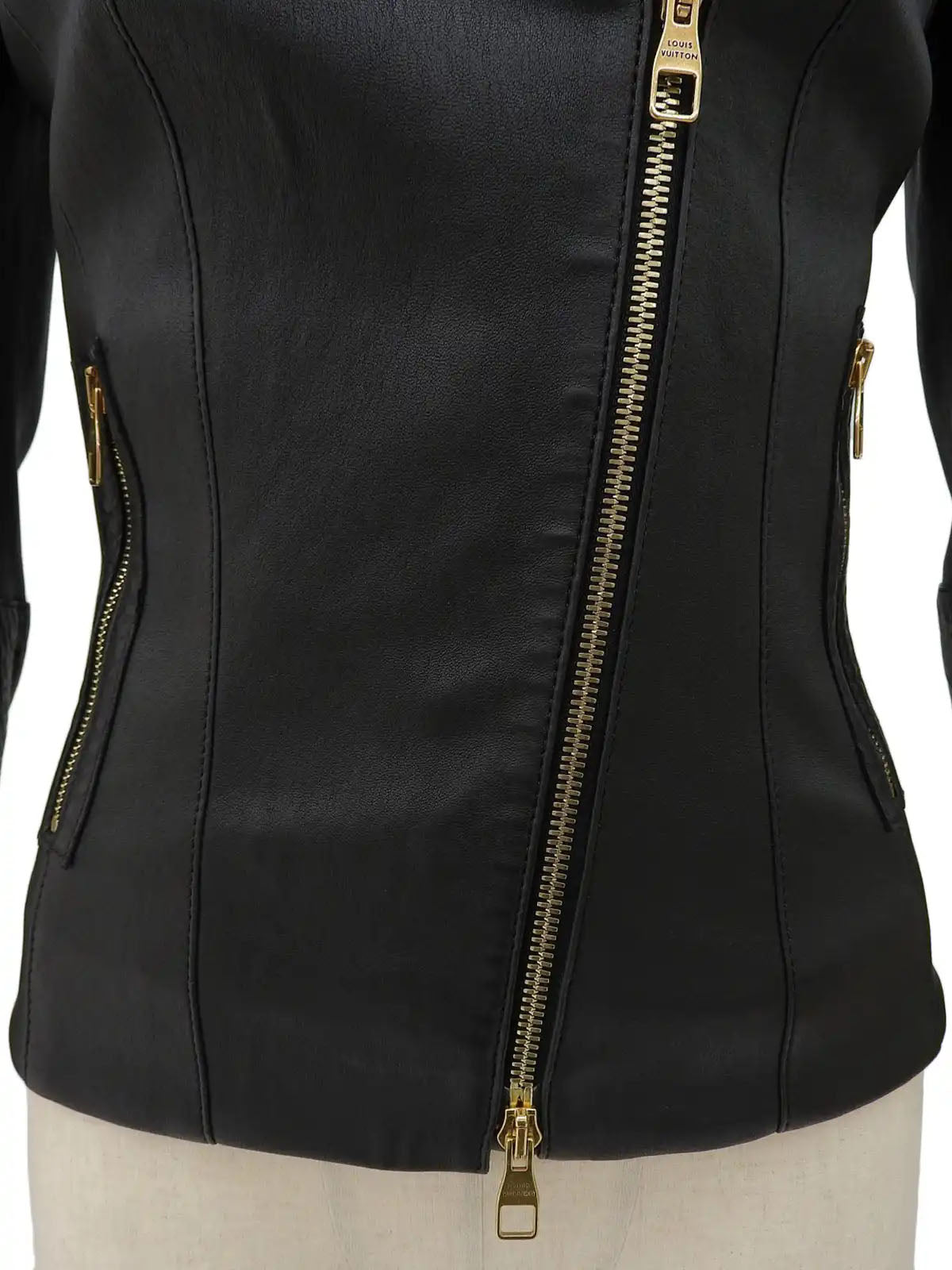 Logo Button Leather Jacket in Black