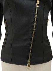 Logo Button Leather Jacket in Black