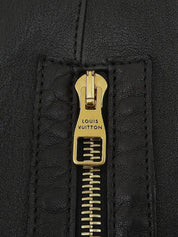 Logo Button Leather Jacket in Black