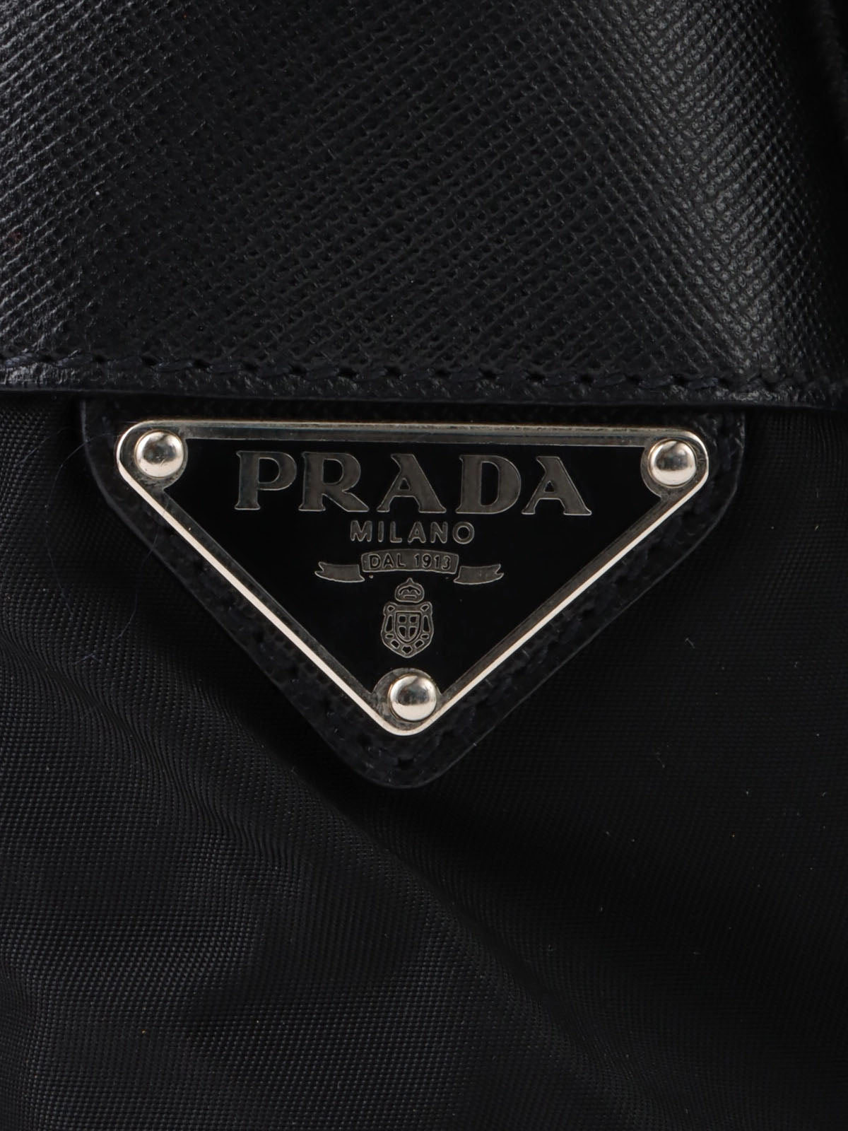 Nylon logo plate one-shoulder bag in black