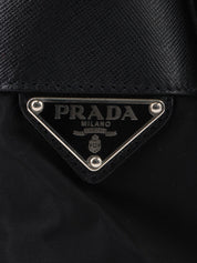 Nylon logo plate one-shoulder bag in black
