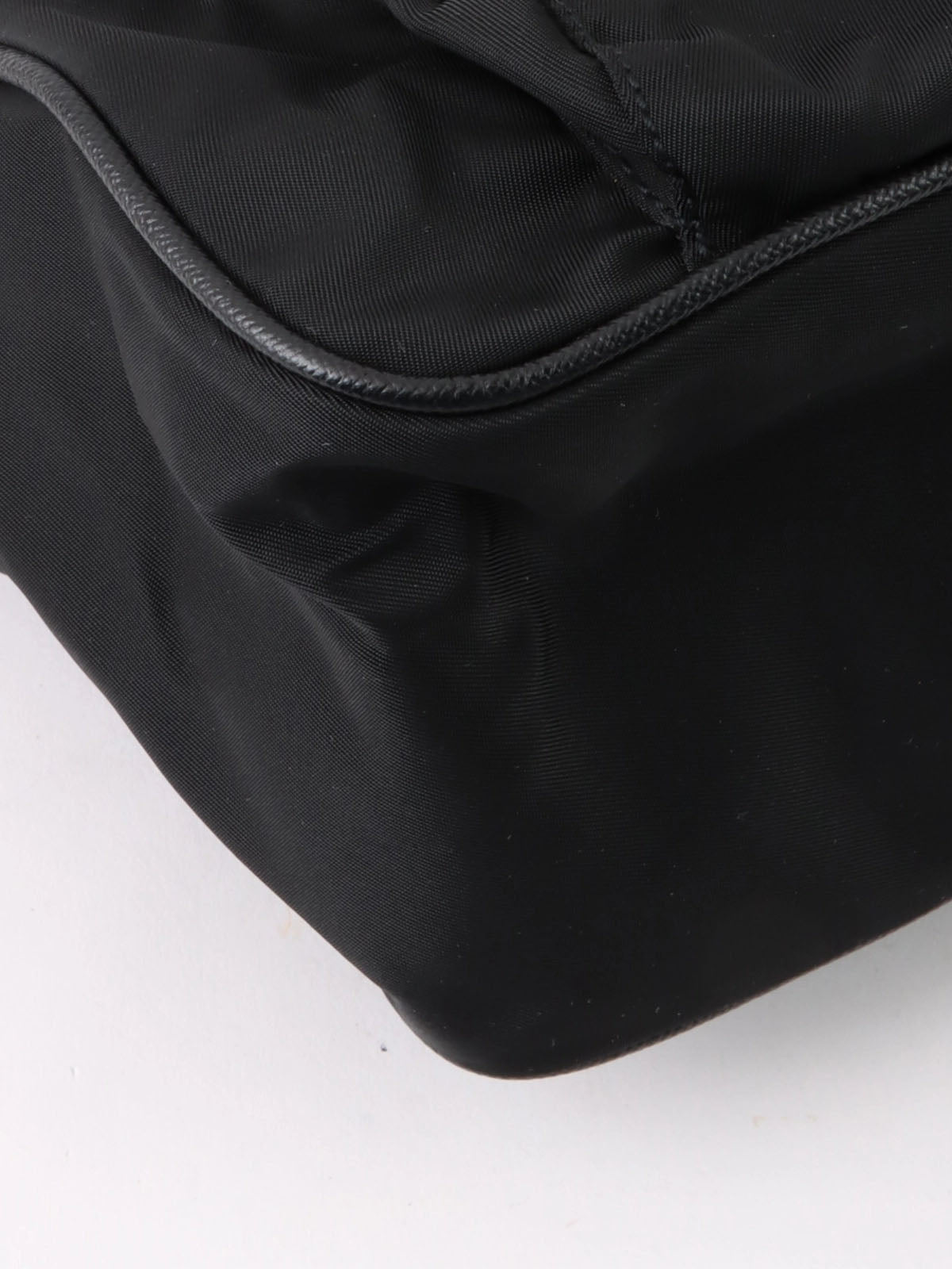 Nylon logo plate one-shoulder bag in black