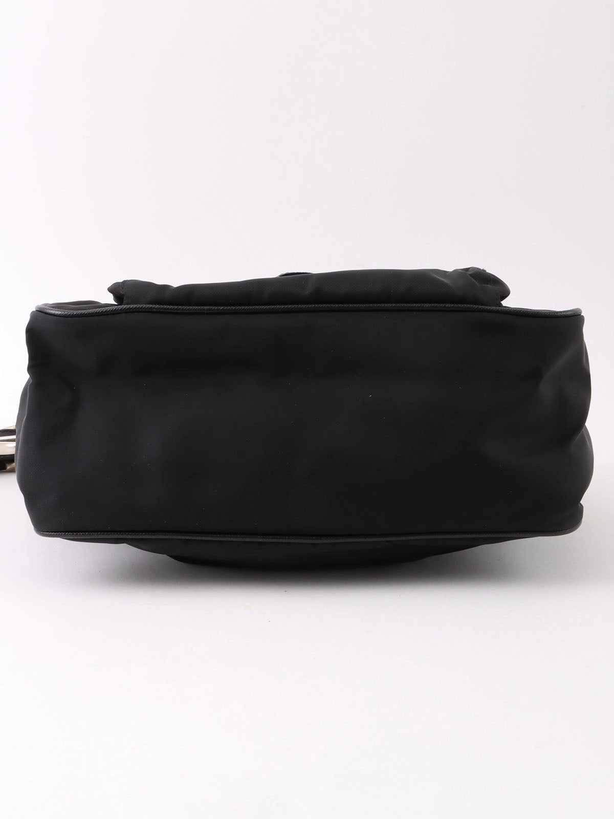 Nylon logo plate one-shoulder bag in black