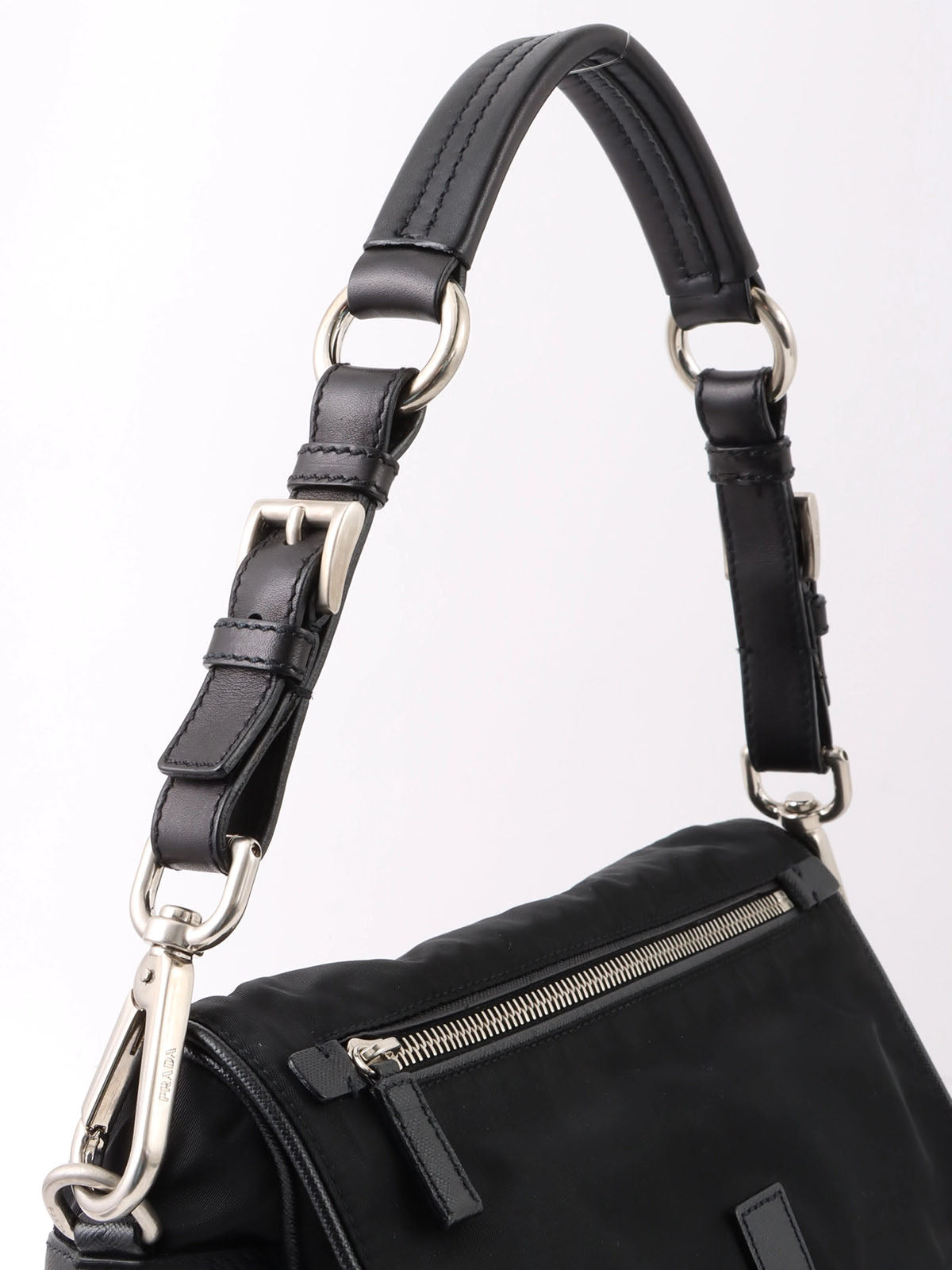 Nylon logo plate one-shoulder bag in black