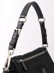 Nylon logo plate one-shoulder bag in black