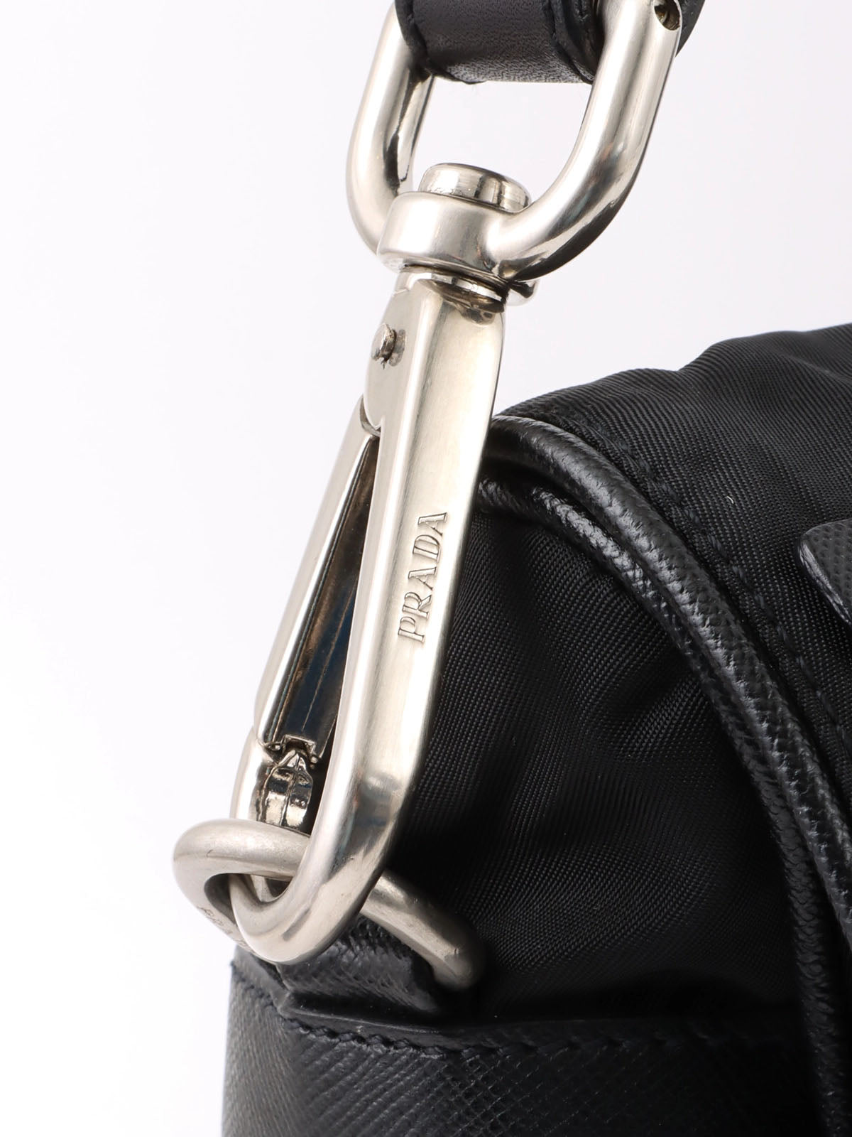 Nylon logo plate one-shoulder bag in black