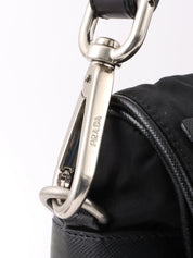Nylon logo plate one-shoulder bag in black