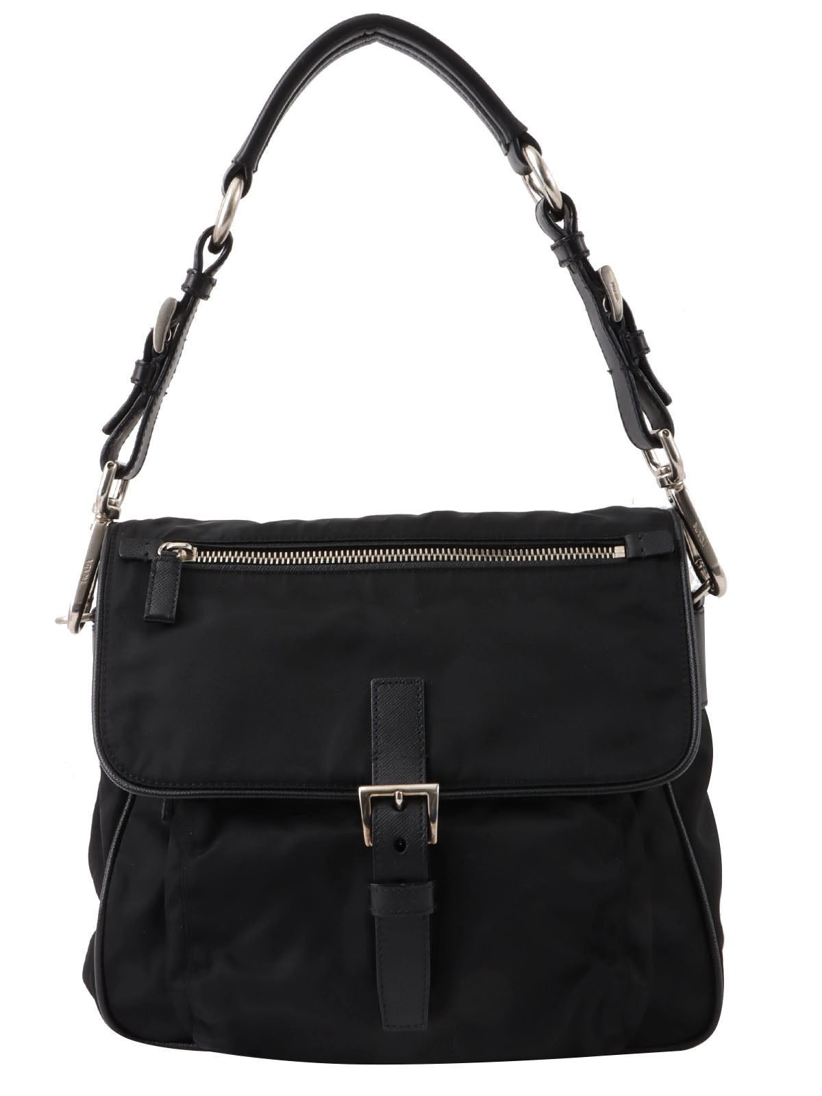 Nylon logo plate one-shoulder bag in black