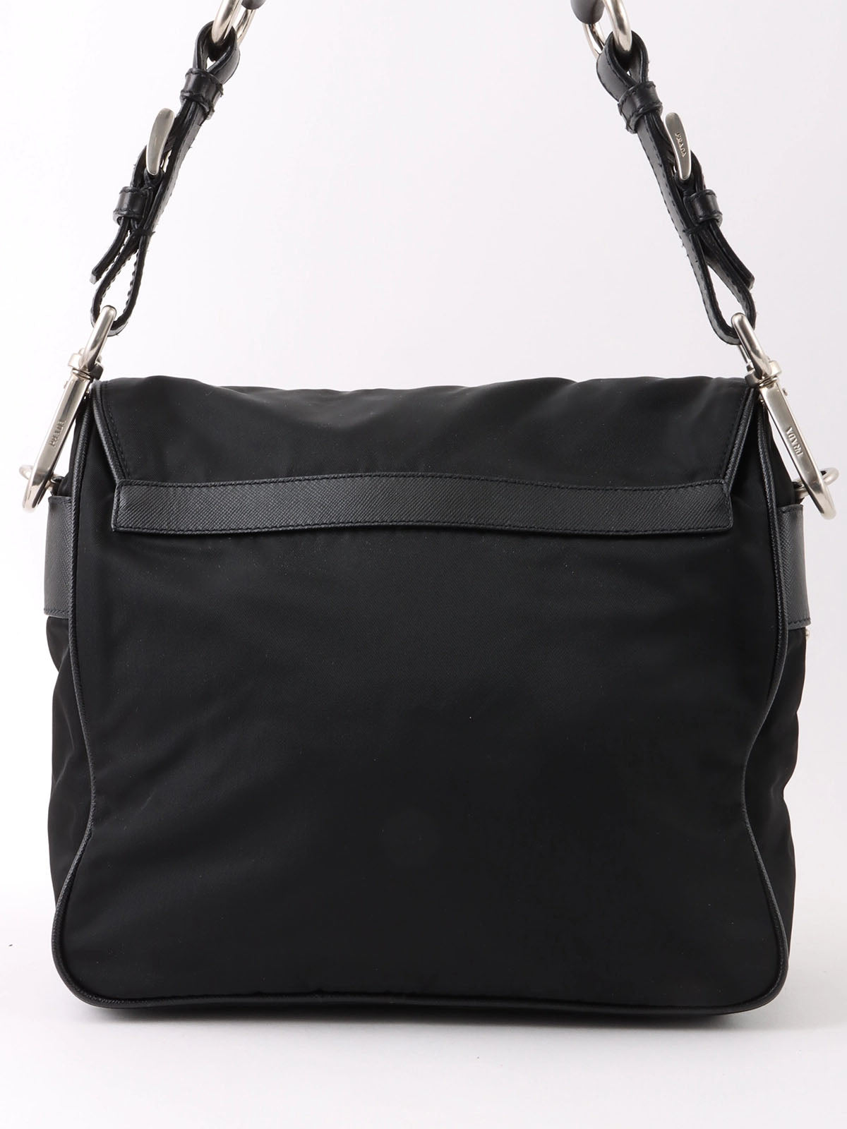Nylon logo plate one-shoulder bag in black