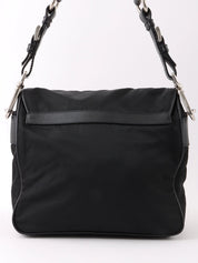 Nylon logo plate one-shoulder bag in black