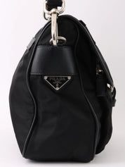 Nylon logo plate one-shoulder bag in black