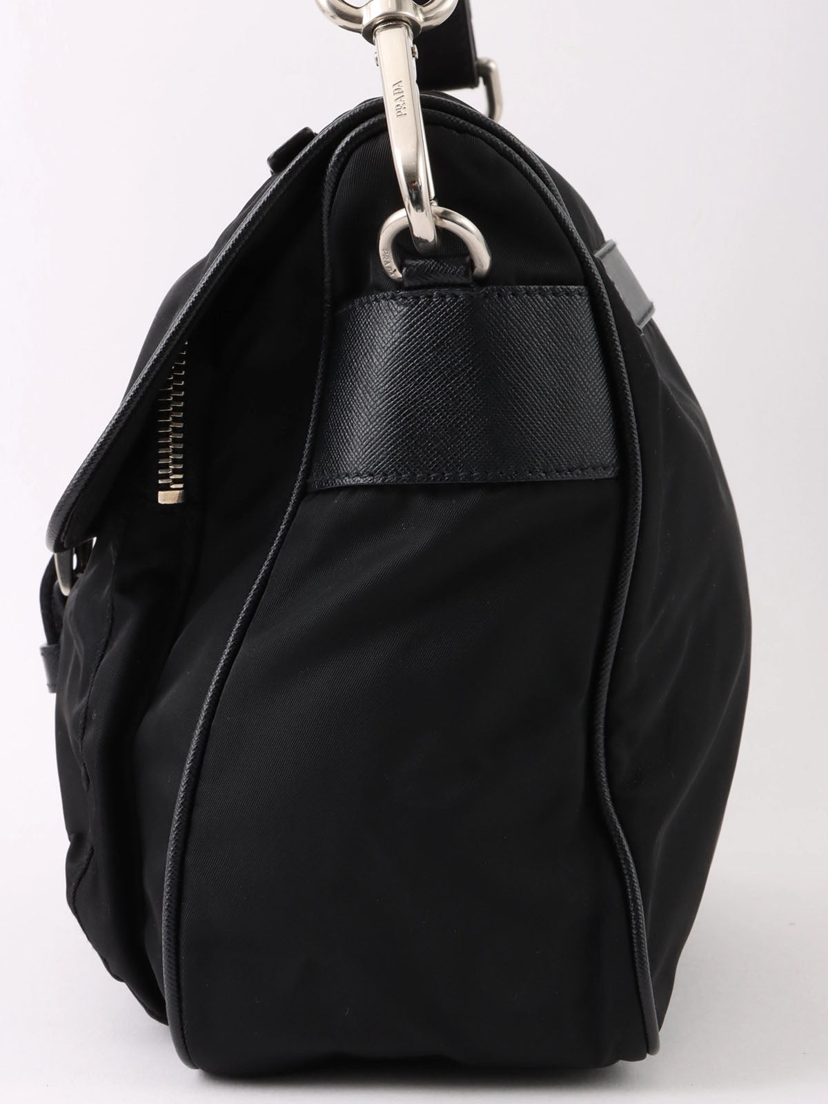 Nylon logo plate one-shoulder bag in black
