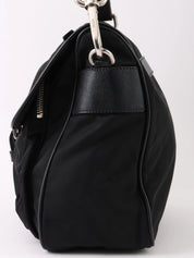 Nylon logo plate one-shoulder bag in black
