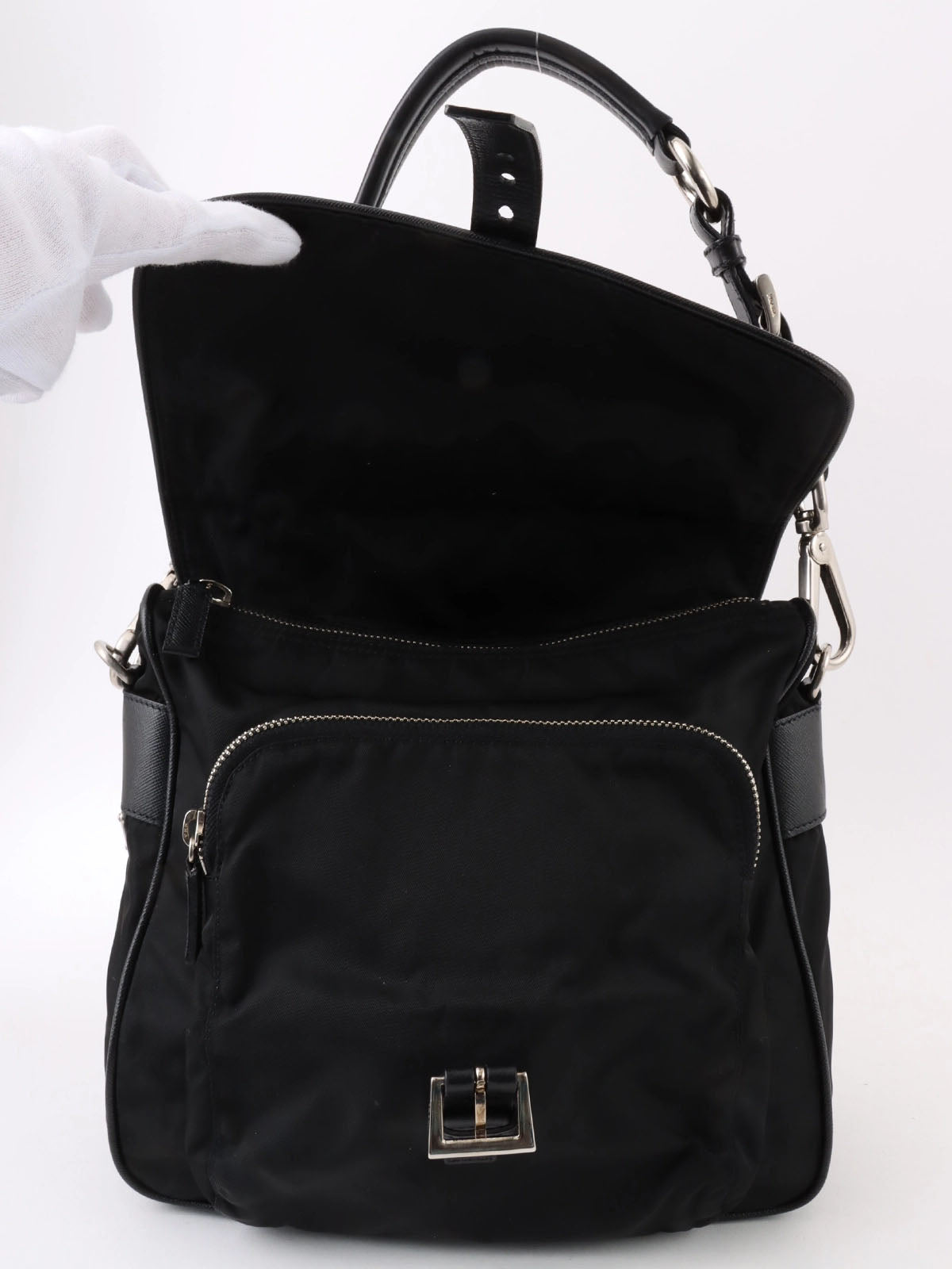 Nylon logo plate one-shoulder bag in black