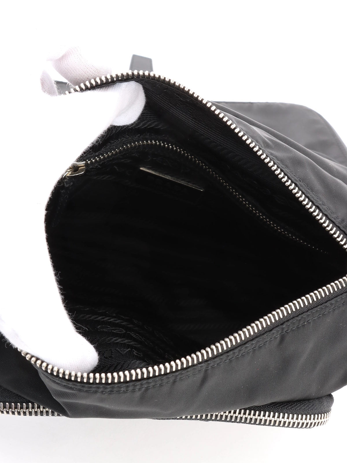 Nylon logo plate one-shoulder bag in black