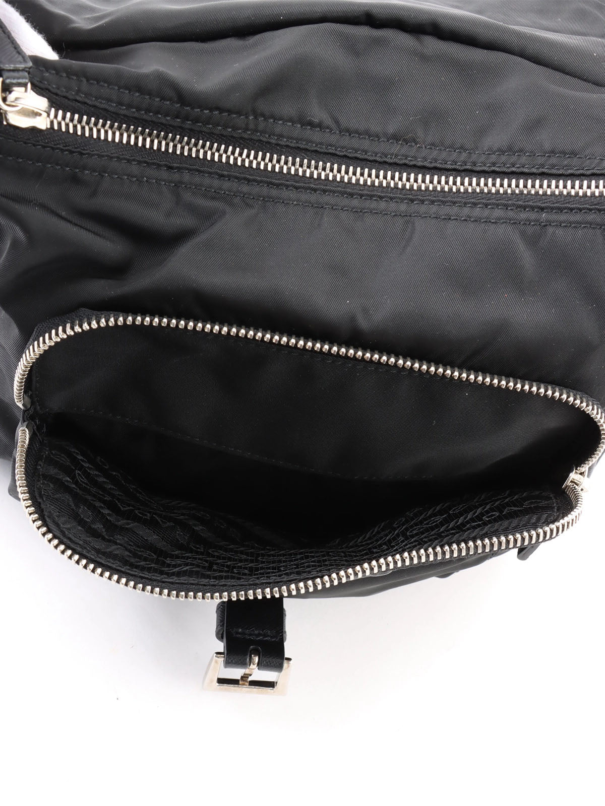 Nylon logo plate one-shoulder bag in black