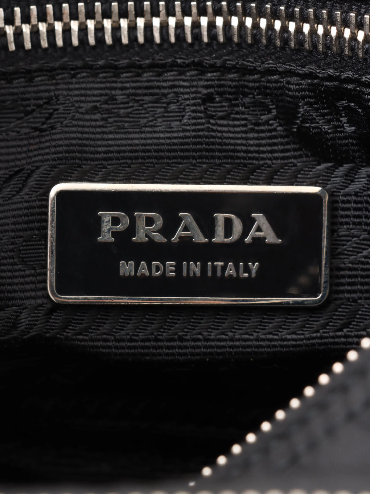 Nylon logo plate one-shoulder bag in black