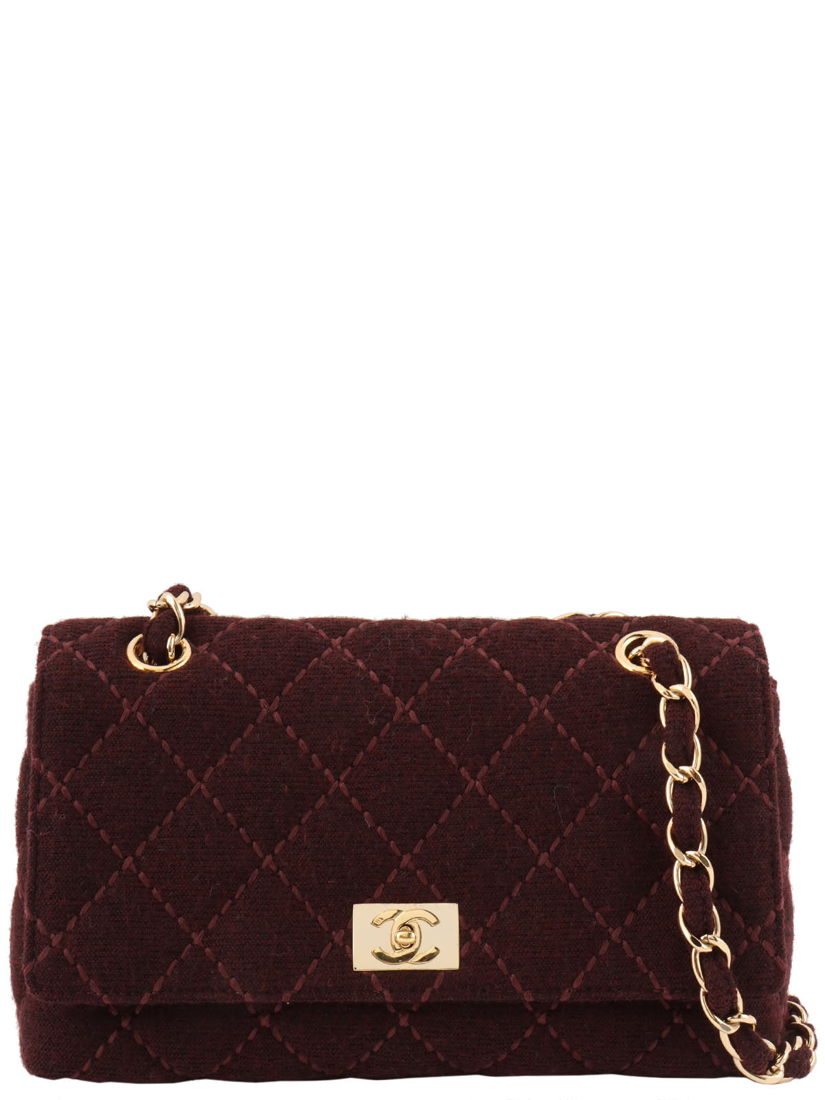 2001 Wool Wild Stitch CC Turnlock Chain Shoulder Bag, Bordeaux
