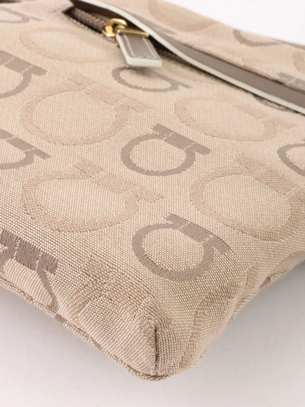 Beige canvas Gancini pattern waist bag