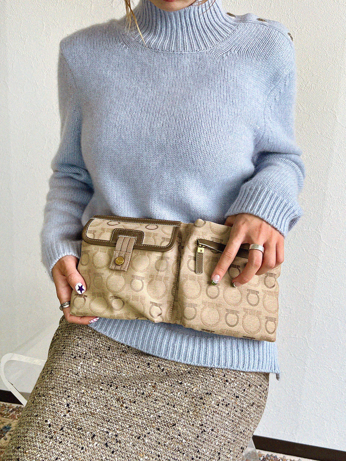 Beige canvas Gancini pattern waist bag