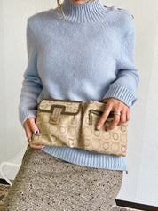 Beige canvas Gancini pattern waist bag