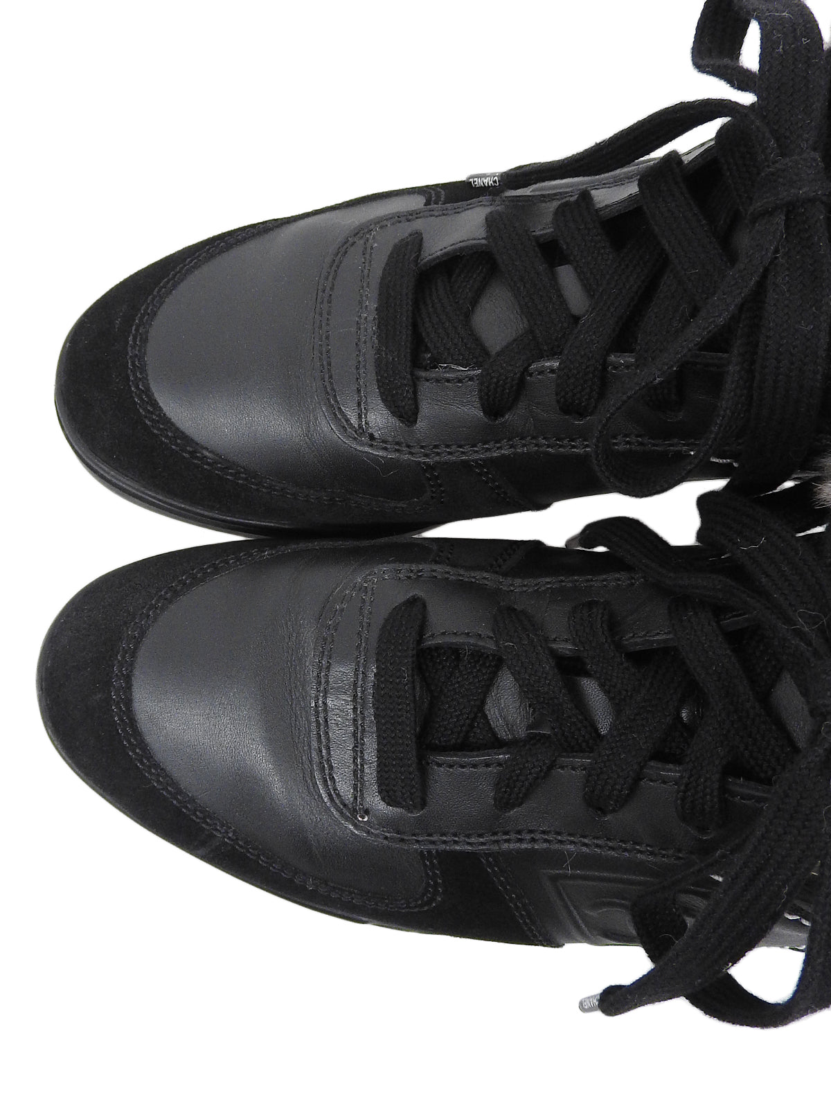 Lapin fur CC mark high-top sneakers in black/gray