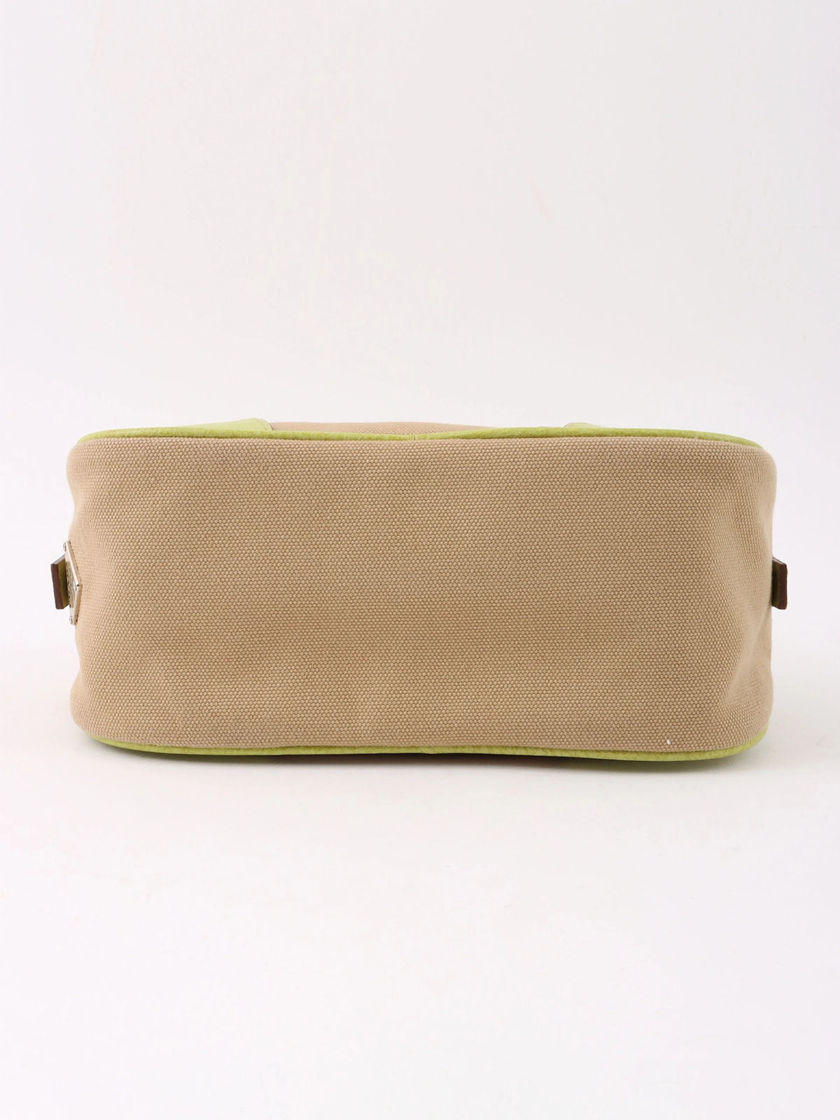 Canvas and leather combination handbag in beige and green