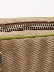 Canvas and leather combination handbag in beige and green