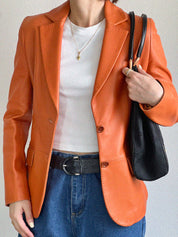 Orange logo button leather jacket
