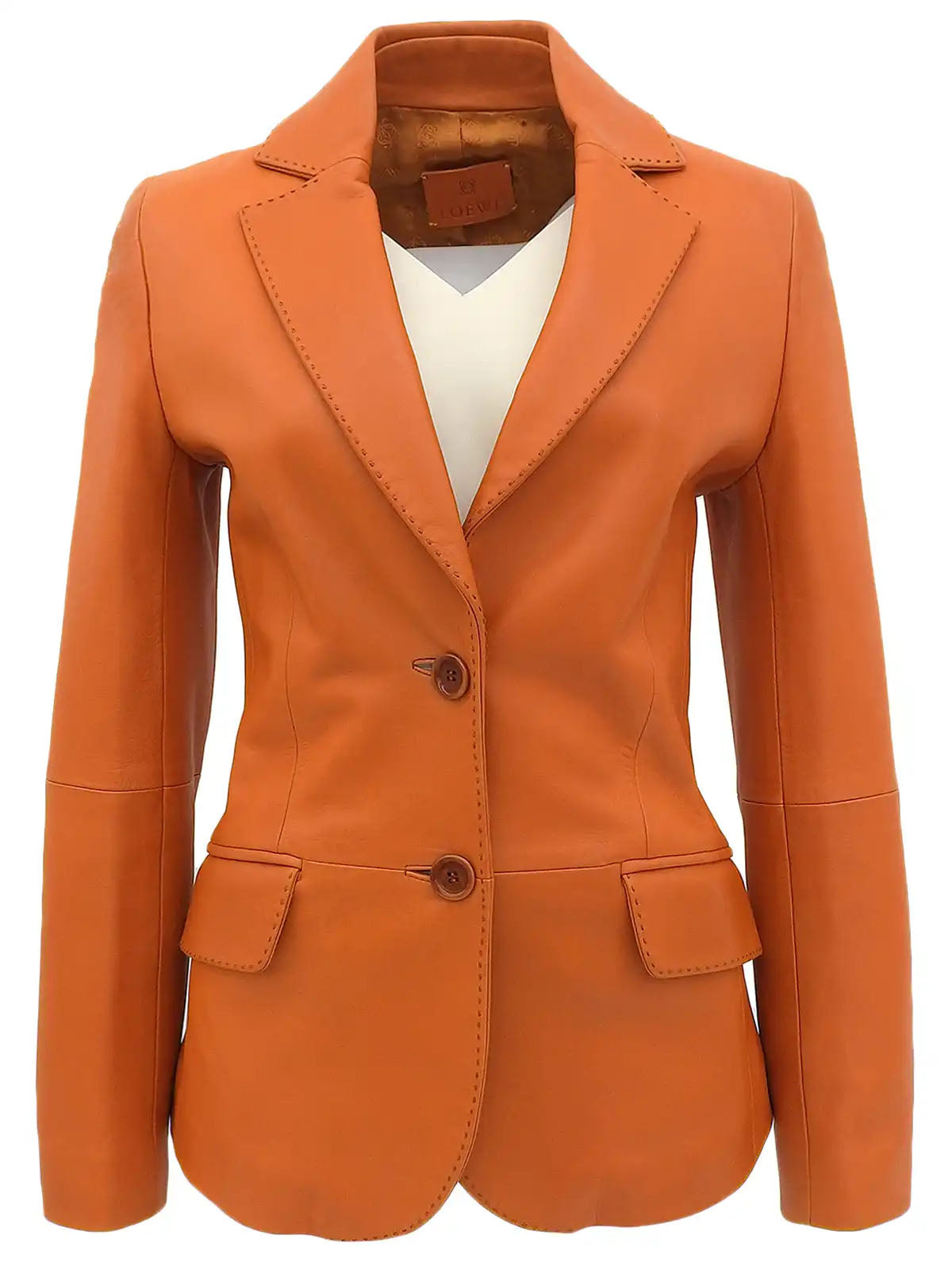 Orange logo button leather jacket