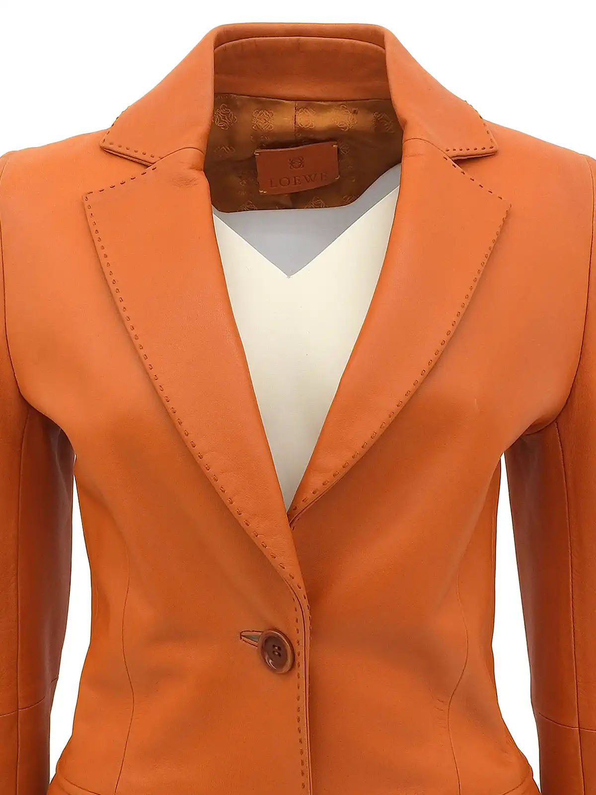 Orange logo button leather jacket