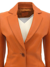 Orange logo button leather jacket