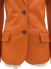 Orange logo button leather jacket