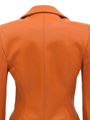 Orange logo button leather jacket