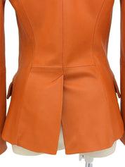 Orange logo button leather jacket