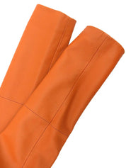 Orange logo button leather jacket