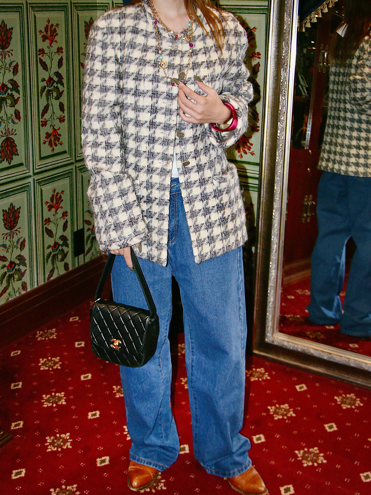 1998 Houndstooth Pattern CC Mark Button Jacket Gray/Ivory