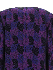 Leaf Pattern Collarless Jacket Purple/Black