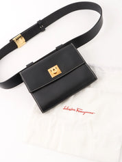 Gancini Plate Waist Bag in Black