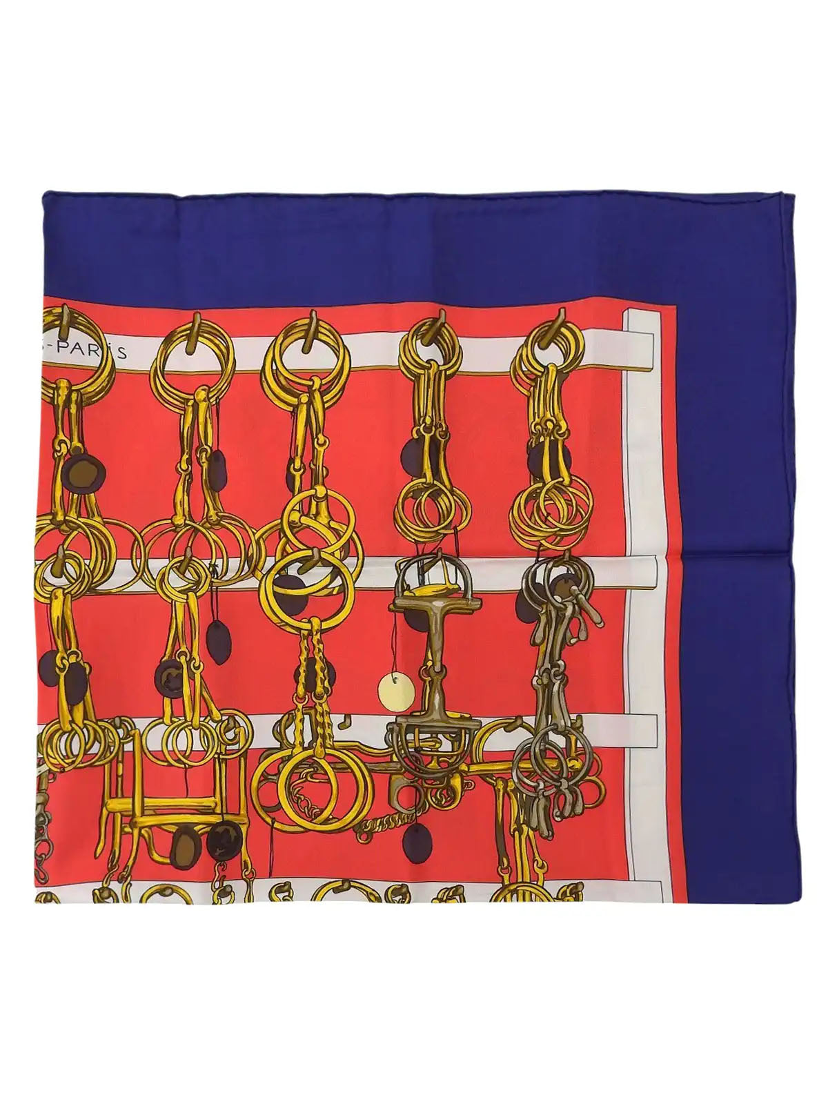 Carré 90 Mors &amp; Filets Pattern Scarf in Red/Navy/Multi